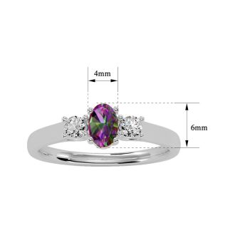 3/4 Carat Oval Shape Mystic Topaz Ring With Two Diamonds In 14 Karat White Gold