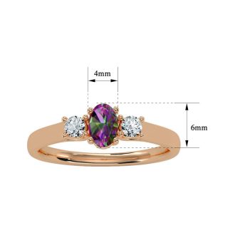 3/4 Carat Oval Shape Mystic Topaz Ring With Two Diamonds In 14 Karat Rose Gold