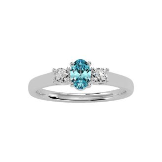 Aquamarine Ring: Aquamarine Jewelry: 1/2 Carat Oval Shape Aquamarine and Two Diamond Ring In 14 Karat White Gold