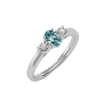 Aquamarine Ring: Aquamarine Jewelry: 1/2 Carat Oval Shape Aquamarine and Two Diamond Ring In 14 Karat White Gold