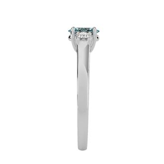 Aquamarine Ring: Aquamarine Jewelry: 1/2 Carat Oval Shape Aquamarine and Two Diamond Ring In 14 Karat White Gold