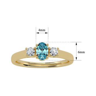 Aquamarine Ring: Aquamarine Jewelry: 1/2 Carat Oval Shape Aquamarine and Two Diamond Ring In 14 Karat Yellow Gold
