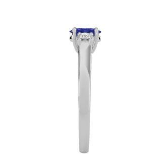 3/4 Carat Oval Shape Tanzanite and Two Diamond Ring In 14 Karat White Gold