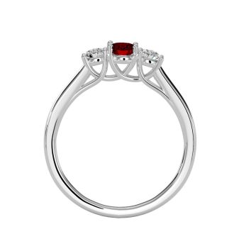 Garnet Ring: Garnet Jewelry: 3/4 Carat Oval Shape Garnet and Two Diamond Ring In 14 Karat White Gold