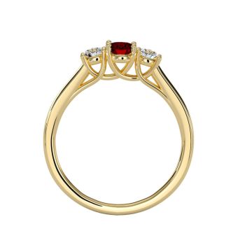 Garnet Ring: Garnet Jewelry: 3/4 Carat Oval Shape Garnet and Two Diamond Ring In 14 Karat Yellow Gold