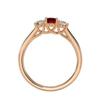 Garnet Ring: Garnet Jewelry: 3/4 Carat Oval Shape Garnet and Two Diamond Ring In 14 Karat Rose Gold