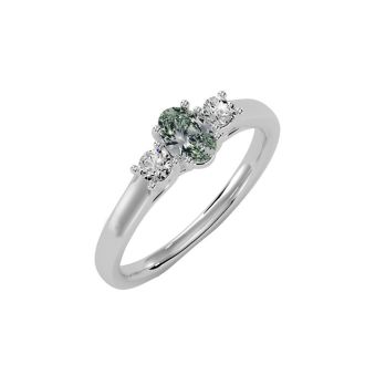 1/2 Carat Oval Shape Green Amethyst and Two Diamond Ring In 14 Karat White Gold