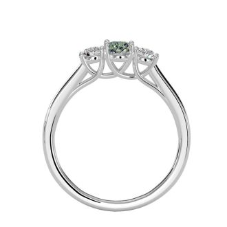 1/2 Carat Oval Shape Green Amethyst and Two Diamond Ring In 14 Karat White Gold