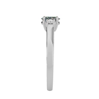 1/2 Carat Oval Shape Green Amethyst and Two Diamond Ring In 14 Karat White Gold
