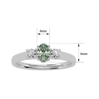 1/2 Carat Oval Shape Green Amethyst and Two Diamond Ring In 14 Karat White Gold