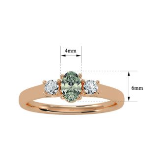 1/2 Carat Oval Shape Green Amethyst and Two Diamond Ring In 14 Karat Rose Gold