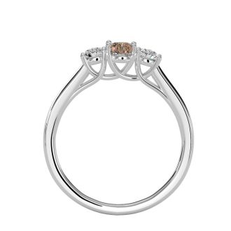 1/2 Carat Oval Shape Morganite and Two Diamond Ring In 14 Karat White Gold