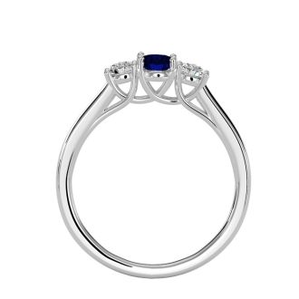 3/4 Carat Oval Shape Sapphire and Two Diamond Ring In 14 Karat White Gold