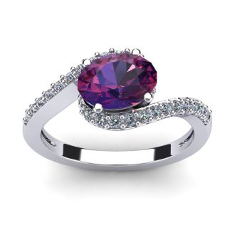 1 1/3 Carat Oval Shape Amethyst and Halo Diamond Ring In 14 Karat White Gold