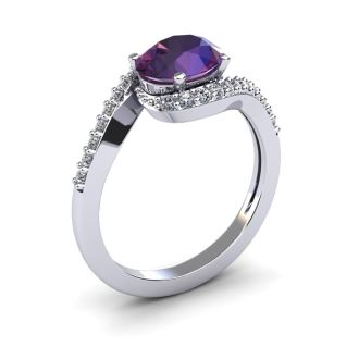 1 1/3 Carat Oval Shape Amethyst and Halo Diamond Ring In 14 Karat White Gold