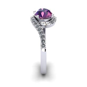 1 1/3 Carat Oval Shape Amethyst and Halo Diamond Ring In 14 Karat White Gold