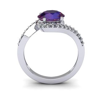 1 1/3 Carat Oval Shape Amethyst and Halo Diamond Ring In 14 Karat White Gold