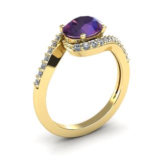 1 1/3 Carat Oval Shape Amethyst and Halo Diamond Ring In 14 Karat Yellow Gold