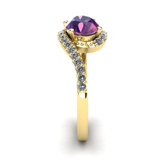 1 1/3 Carat Oval Shape Amethyst and Halo Diamond Ring In 14 Karat Yellow Gold