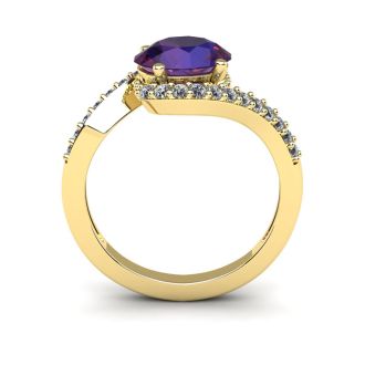 1 1/3 Carat Oval Shape Amethyst and Halo Diamond Ring In 14 Karat Yellow Gold