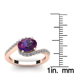 1 1/3 Carat Oval Shape Amethyst and Halo Diamond Ring In 14 Karat Rose Gold