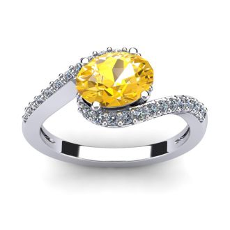 1 1/3 Carat Oval Shape Citrine and Halo Diamond Ring In 14 Karat White Gold