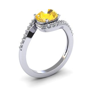 1 1/3 Carat Oval Shape Citrine and Halo Diamond Ring In 14 Karat White Gold