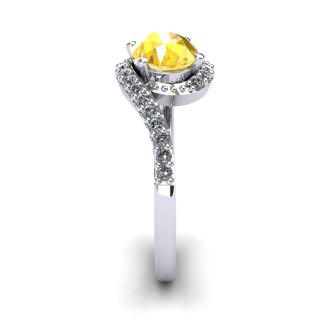 1 1/3 Carat Oval Shape Citrine and Halo Diamond Ring In 14 Karat White Gold