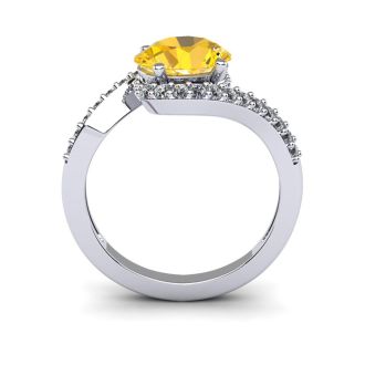 1 1/3 Carat Oval Shape Citrine and Halo Diamond Ring In 14 Karat White Gold