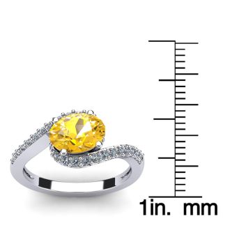 1 1/3 Carat Oval Shape Citrine and Halo Diamond Ring In 14 Karat White Gold