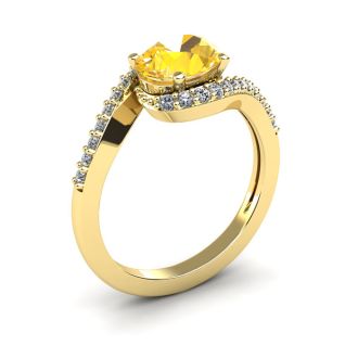 1 1/3 Carat Oval Shape Citrine and Halo Diamond Ring In 14 Karat Yellow Gold
