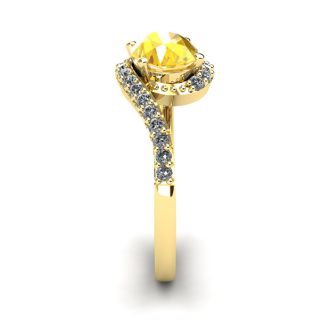 1 1/3 Carat Oval Shape Citrine and Halo Diamond Ring In 14 Karat Yellow Gold