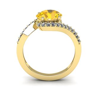 1 1/3 Carat Oval Shape Citrine and Halo Diamond Ring In 14 Karat Yellow Gold