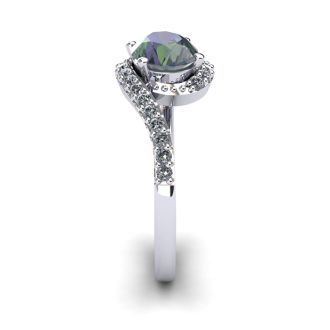 1-3/4 Carat Oval Shape Mystic Topaz Ring With Swirling Diamond Design In 14 Karat White Gold