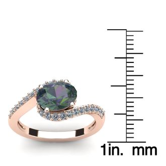 1 3/4 Carat Oval Shape Mystic Topaz and Halo Diamond Ring In 14 Karat Rose Gold