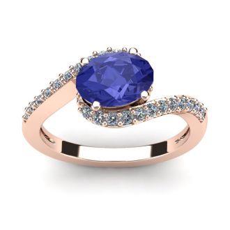 1 1/2 Carat Oval Shape Tanzanite and Halo Diamond Ring In 14 Karat Rose Gold