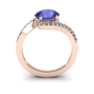 1 1/2 Carat Oval Shape Tanzanite and Halo Diamond Ring In 14 Karat Rose Gold