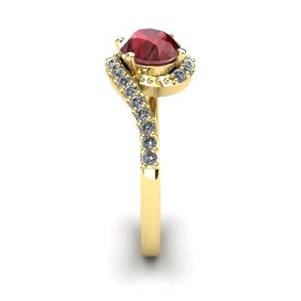 Garnet Ring: Garnet Jewelry: 1 3/4 Carat Oval Shape Garnet and Halo Diamond Ring In 14 Karat Yellow Gold
