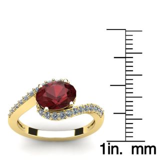 Garnet Ring: Garnet Jewelry: 1 3/4 Carat Oval Shape Garnet and Halo Diamond Ring In 14 Karat Yellow Gold