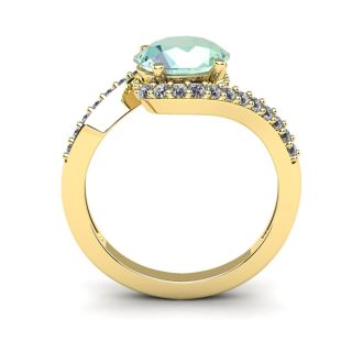 1 1/3 Carat Oval Shape Green Amethyst and Halo Diamond Ring In 14 Karat Yellow Gold