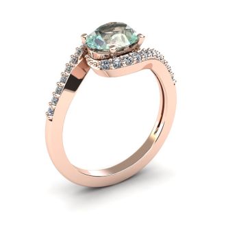 1 1/3 Carat Oval Shape Green Amethyst and Halo Diamond Ring In 14 Karat Rose Gold