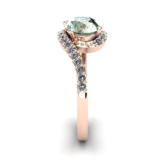 1 1/3 Carat Oval Shape Green Amethyst and Halo Diamond Ring In 14 Karat Rose Gold