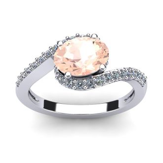 1-1/2 Carat Oval Shape Morganite and Halo Diamond Ring In 14 Karat White Gold