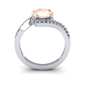 1-1/2 Carat Oval Shape Morganite and Halo Diamond Ring In 14 Karat White Gold