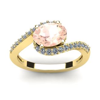 1-1/2 Carat Oval Shape Morganite and Halo Diamond Ring In 14 Karat Yellow Gol