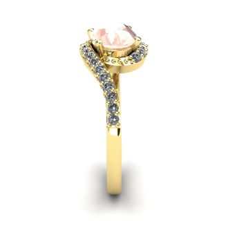 1-1/2 Carat Oval Shape Morganite and Halo Diamond Ring In 14 Karat Yellow Gol