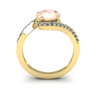1-1/2 Carat Oval Shape Morganite and Halo Diamond Ring In 14 Karat Yellow Gol
