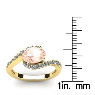 1-1/2 Carat Oval Shape Morganite and Halo Diamond Ring In 14 Karat Yellow Gol