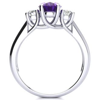 1 1/4 Carat Oval Shape Amethyst and Two Diamond Ring In 14 Karat White Gold
