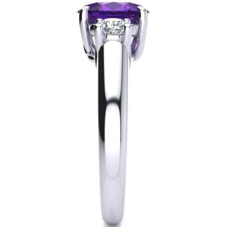 1 1/4 Carat Oval Shape Amethyst and Two Diamond Ring In 14 Karat White Gold